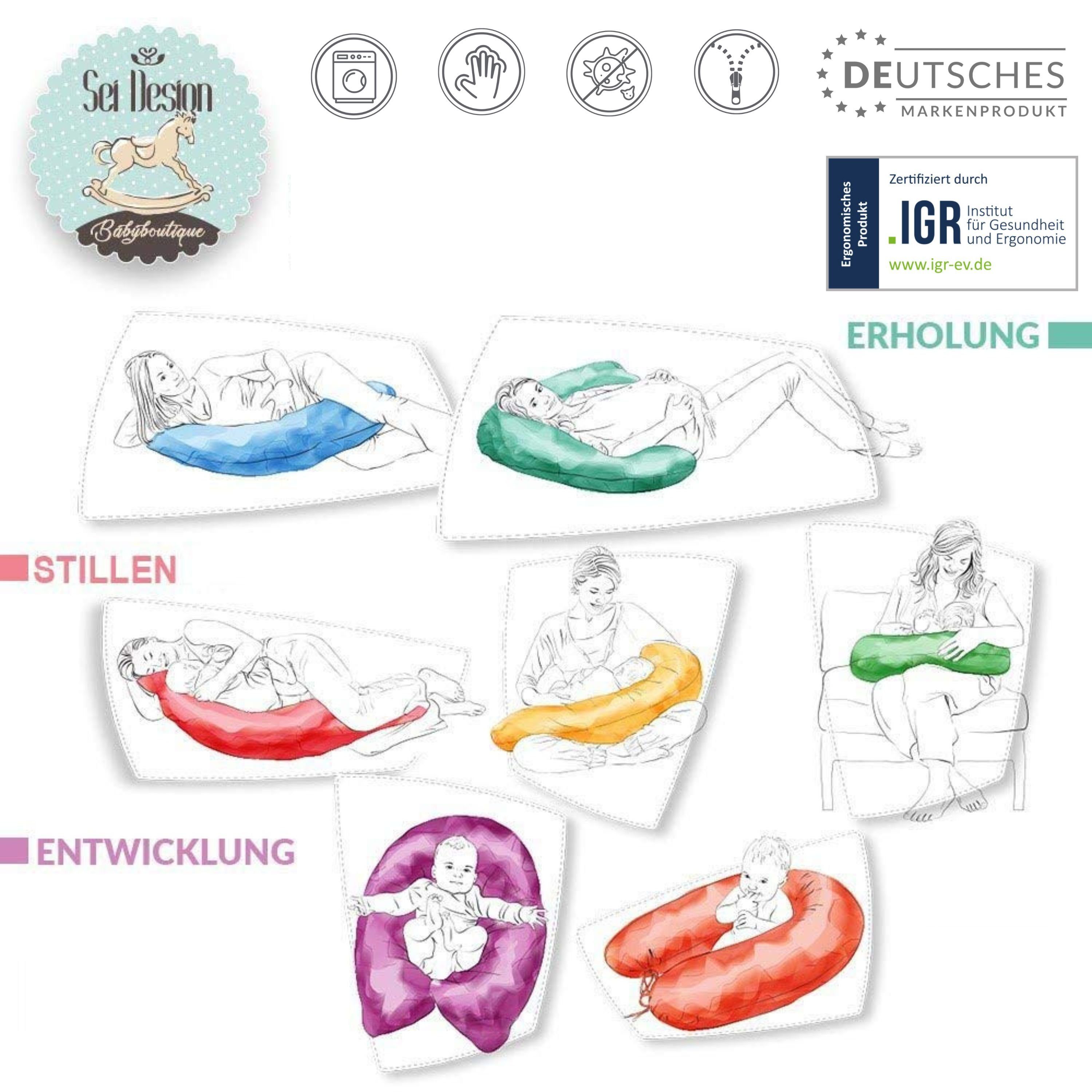 SEI Design Stillkissen Seitenschläferkissen Babynestchen Kuschelnest 170x30 cm, Schwangerschaftskissen mit Bezug, Bezug 100% Baumwolle
