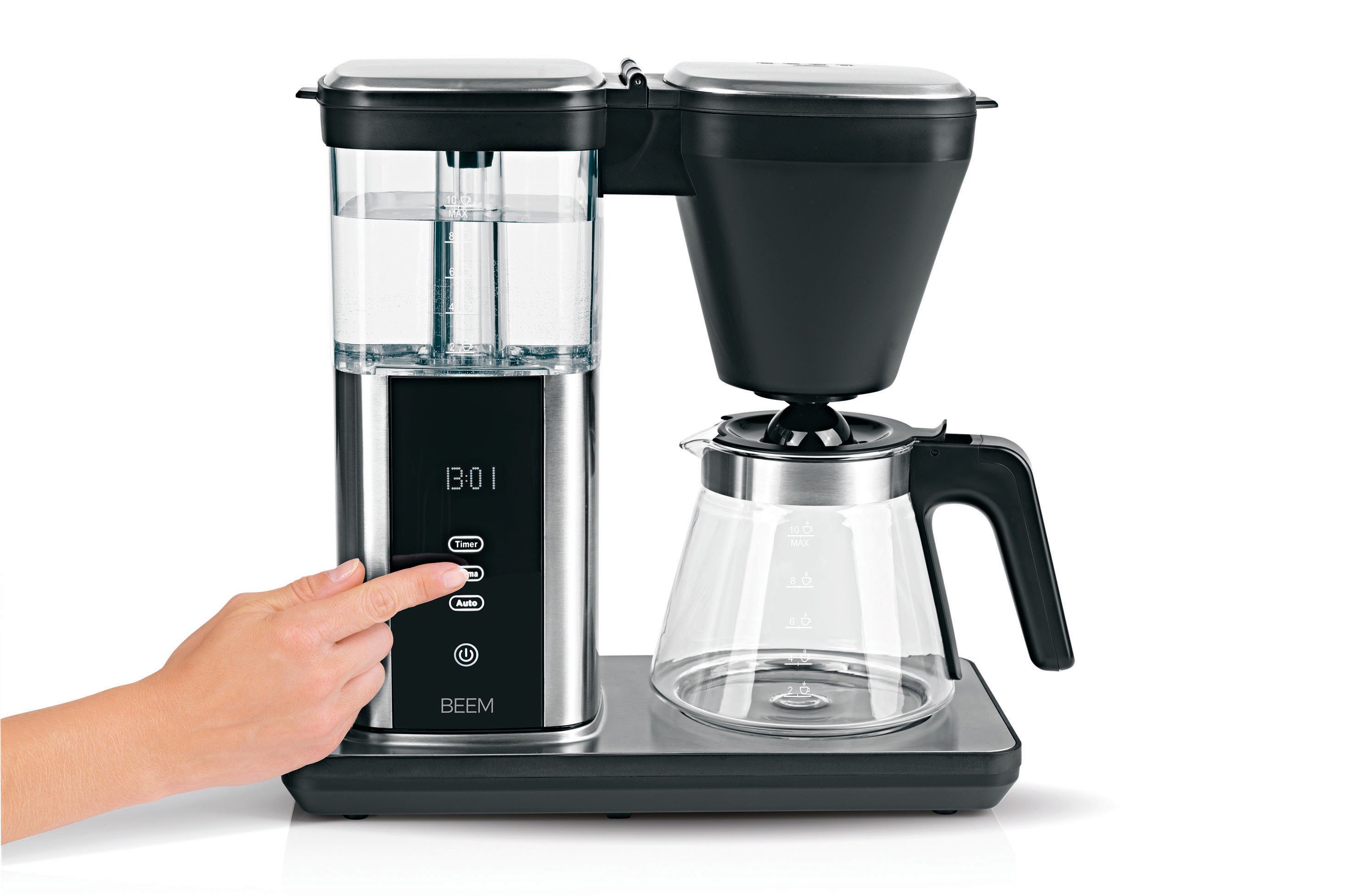 BEEM Filterkaffeemaschine Direct-Brew Glas, 1,25l Kaffeekanne, Papierfilter 1x4