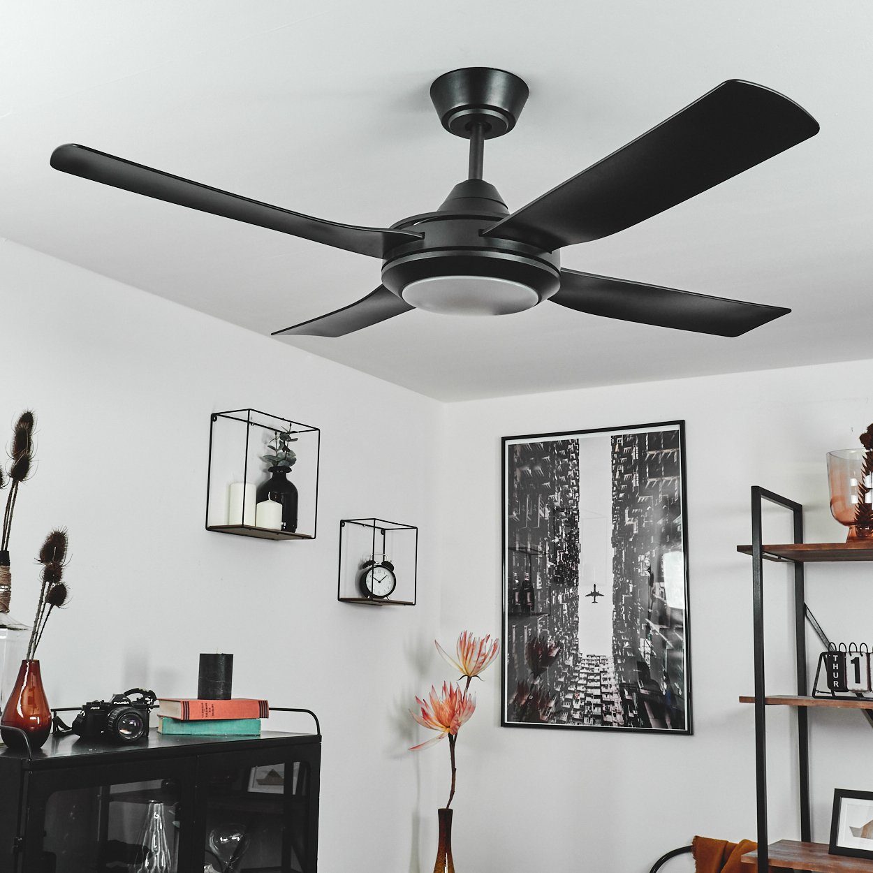 hofstein Tischturmventilator Deckenventilator aus Metall/Kunststoff in Schwarz/Weiß