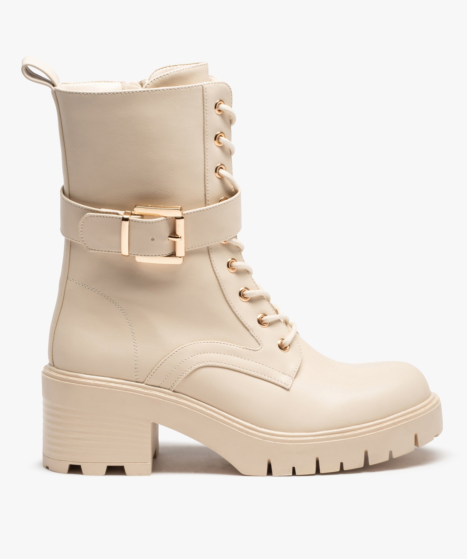 Bottines femme unies à semelle crantée et bride à boucle blanc | GEMO