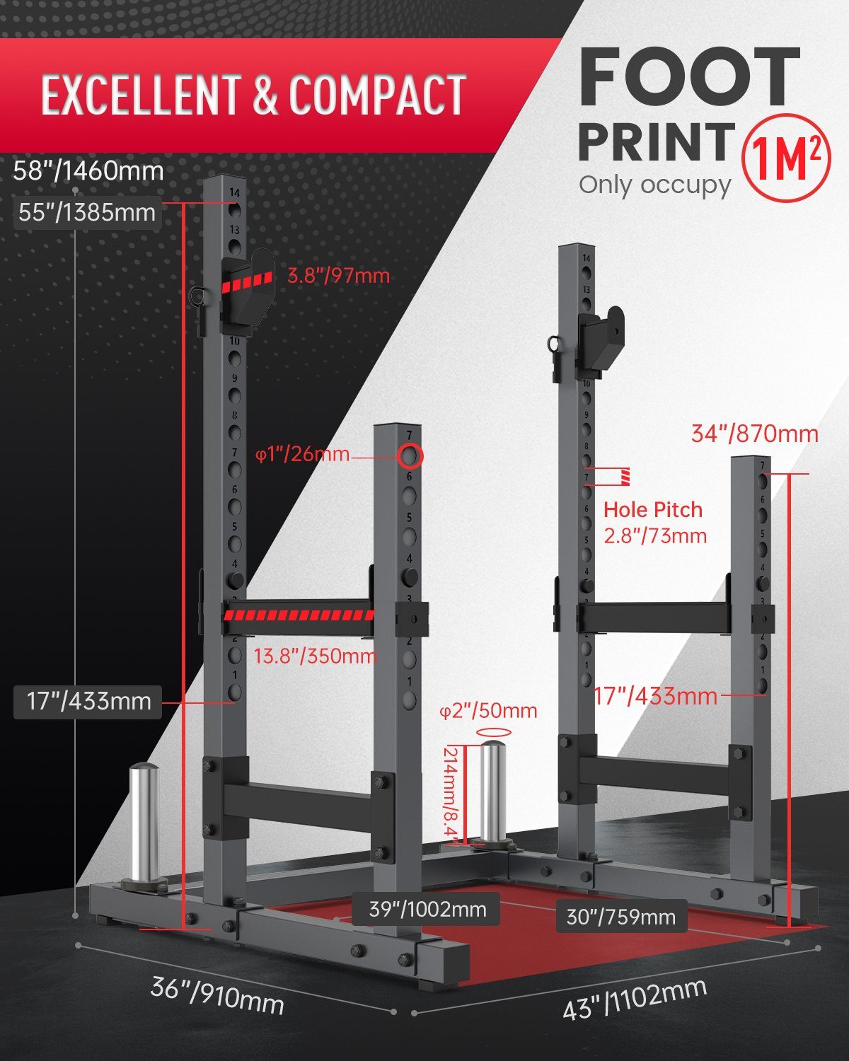 PASYOU Squat Rack SR30, Multi-Funktionales Barbell Rack, Höhenverstellbare Langhantelablage