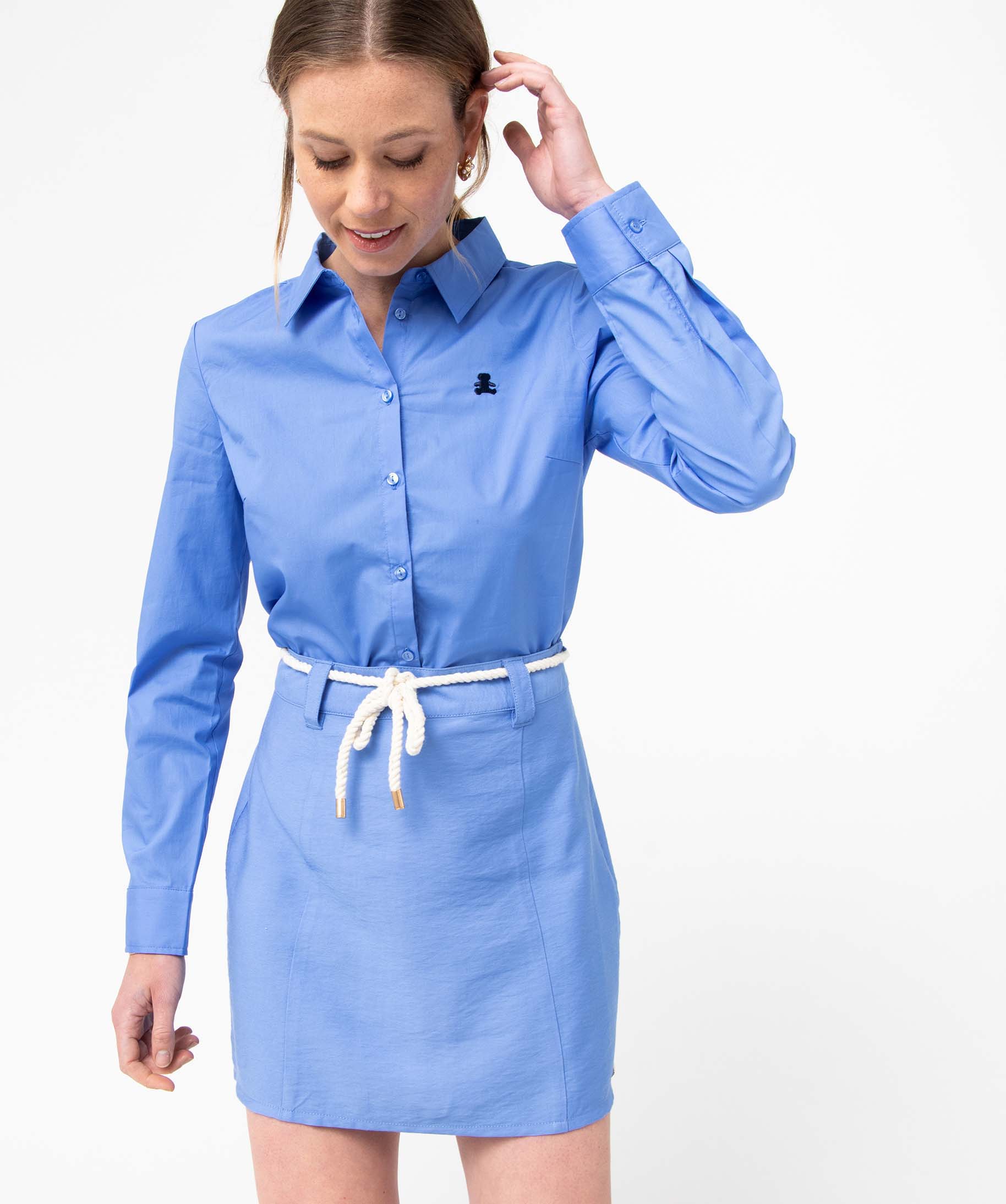 Chemise femme en coton avec logo brodé - LuluCastagnette bleu | GEMO