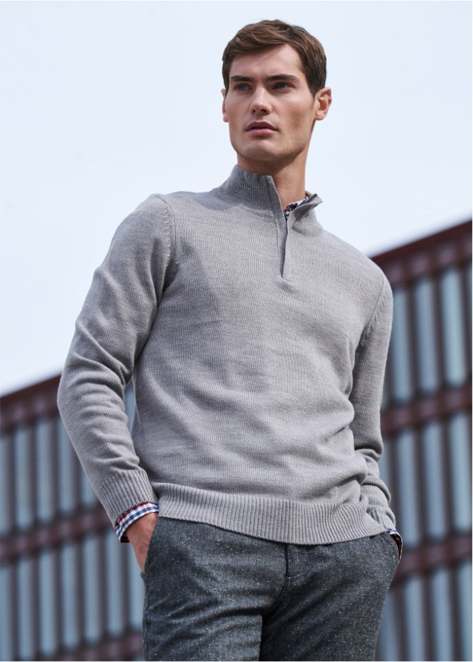 Pullover mit Troyer Kragen und Hemd (2-tlg.Set)