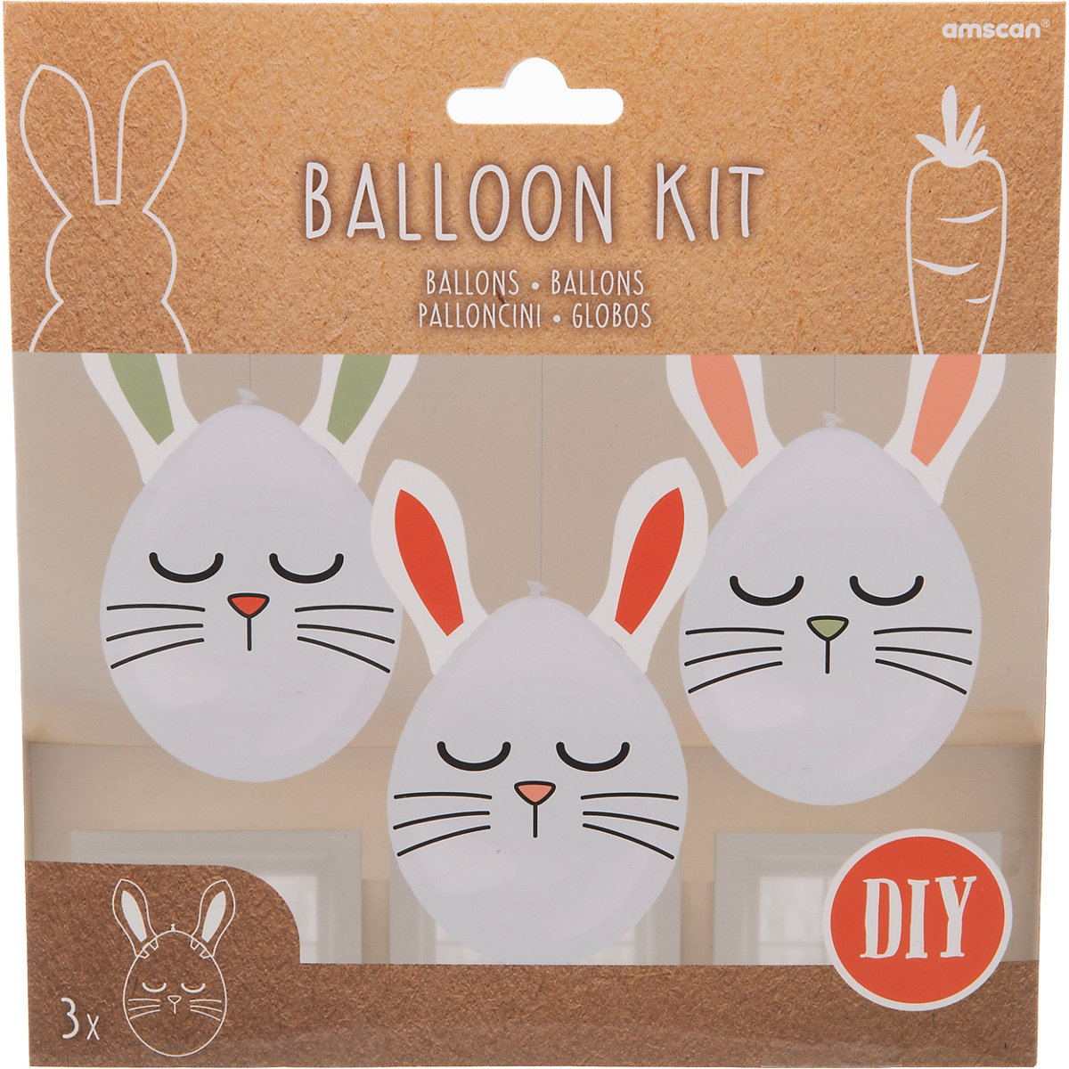 3 DIY Latex Ballons Osterhasen, 30 cm