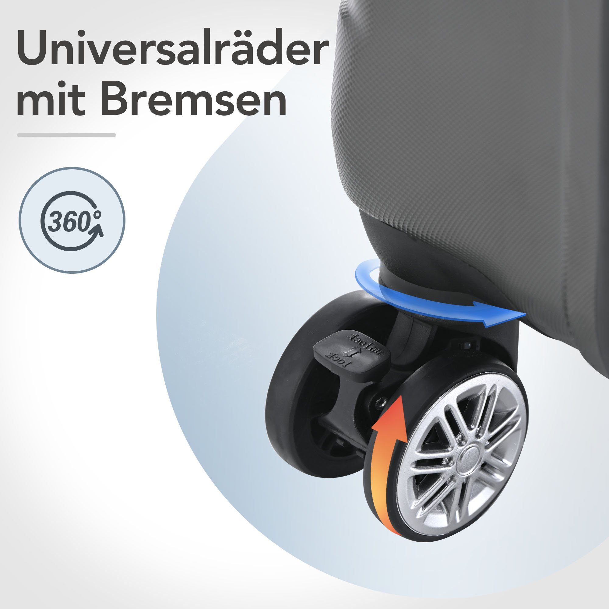 BlingBin Handgepäckkoffer Hartschalen-Handgepäck Universalrad Doppelrad mit Bremsen Grau XL, ABS-Material Mit TSA-Schloss XL - 42*28*74 cm