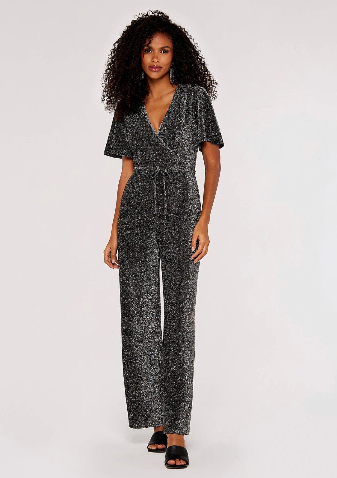 Apricot Jumpsuit Sparkle Angel Sleeve Jumpsuit (2-tlg., mit Bindeband) mit Glitzer