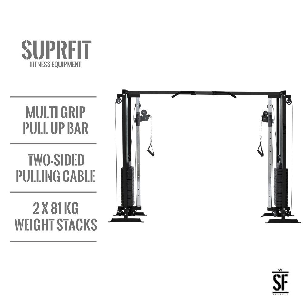 SF SUPRFIT Kraftstation Hallador Fitnessturm als Kabelzugstation Regular od. Basement Edition, inkl Gewichten bis 71kg, Regular 298x216cm, Basement Edition 298x200cm