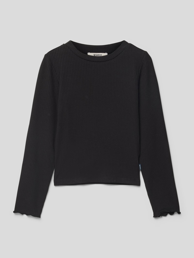 Longsleeve in Ripp-Optik mit Muschelsaum in schwarz