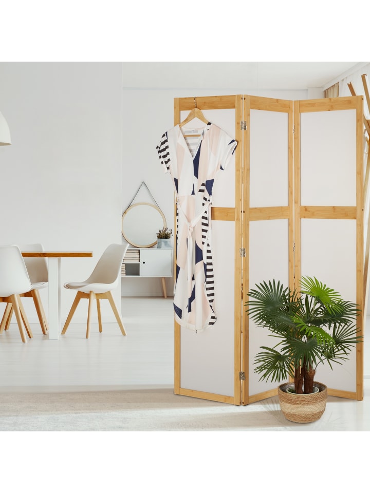 relaxdays Paravent in Natur/ Weiß - (B)135,5 x (H)168 cm günstig kaufen onesize