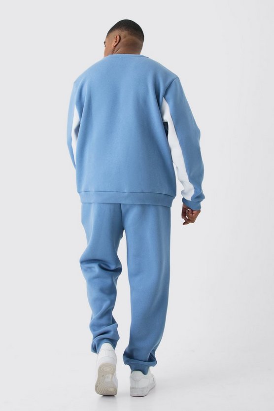 Plus Blauer Colorblock Man Sweatshirt-Trainingsanzug