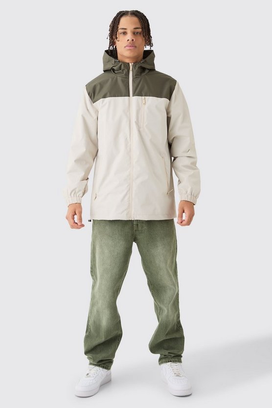 Colorblock Regenjacke mit Kapuze und Reißverschluss