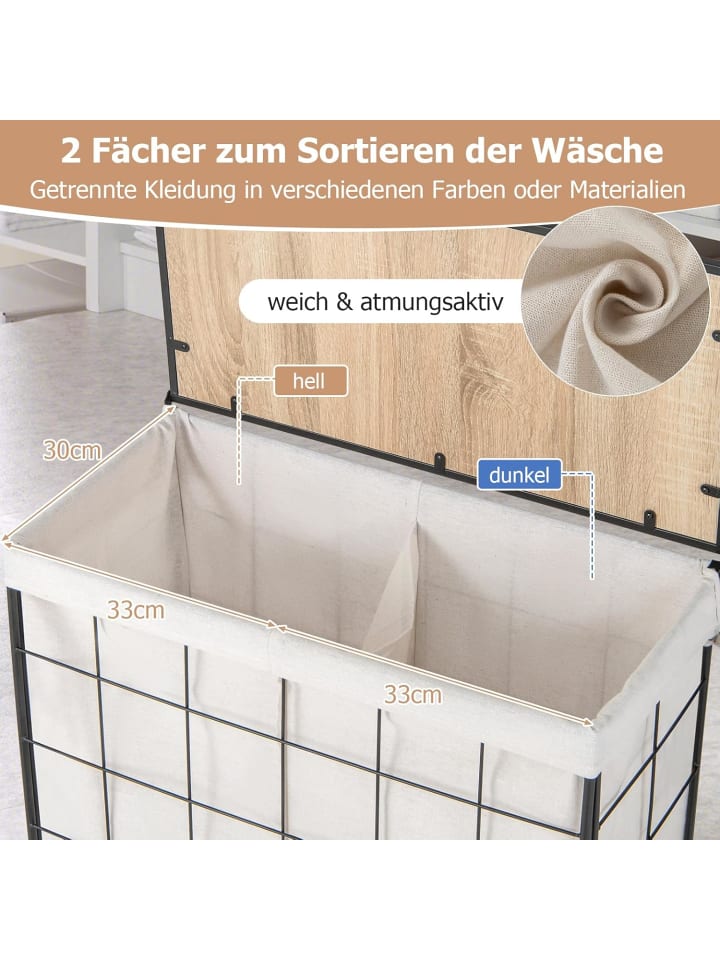 COSTWAY 130L Wäschekorb mit 2 Fächern in Schwarz günstig kaufen onesize