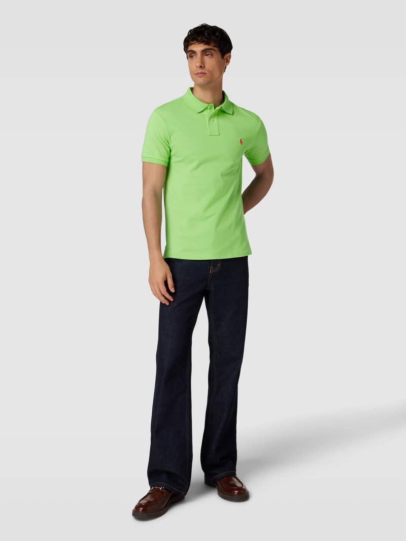 Poloshirt mit Logo-Stitching Modell 'BASIC' in hellgrün