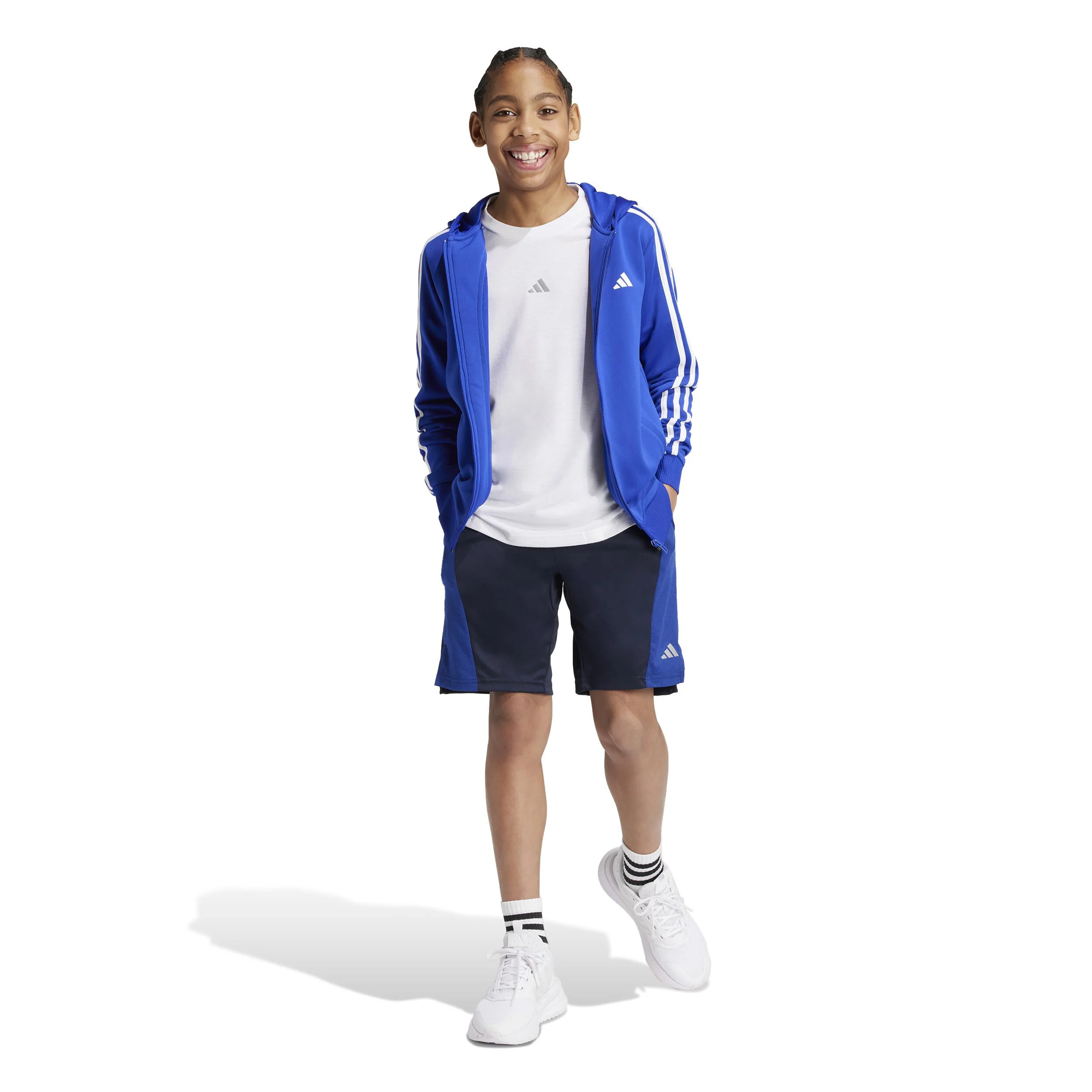 Training Essentials 3 Stripes Sweatjacke Kinder - Blau, Weiß