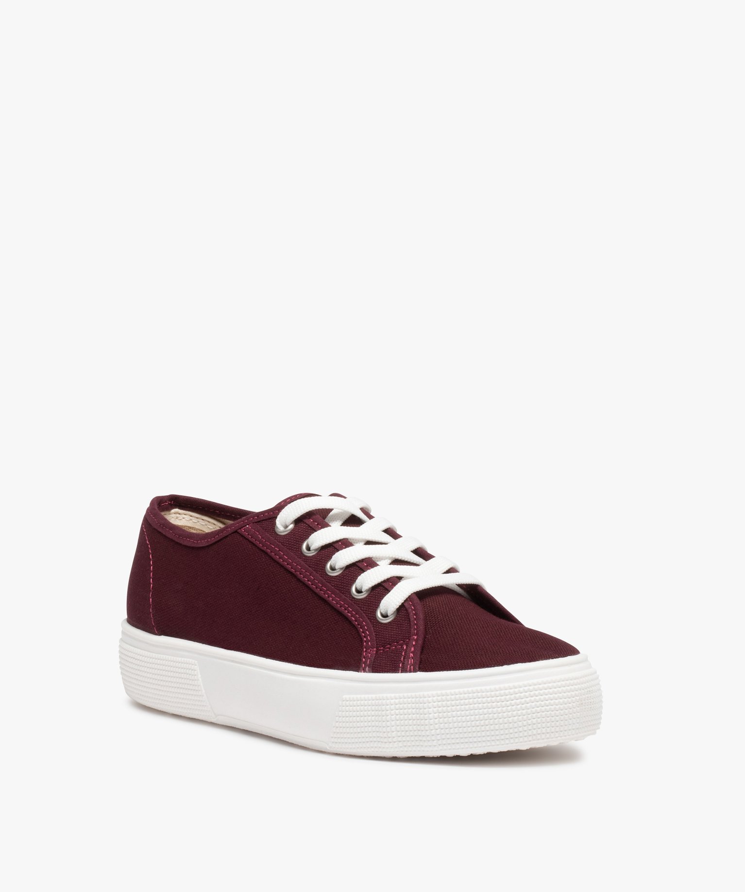 Baskets femme en toile unie à lacets rouge fonce | GEMO