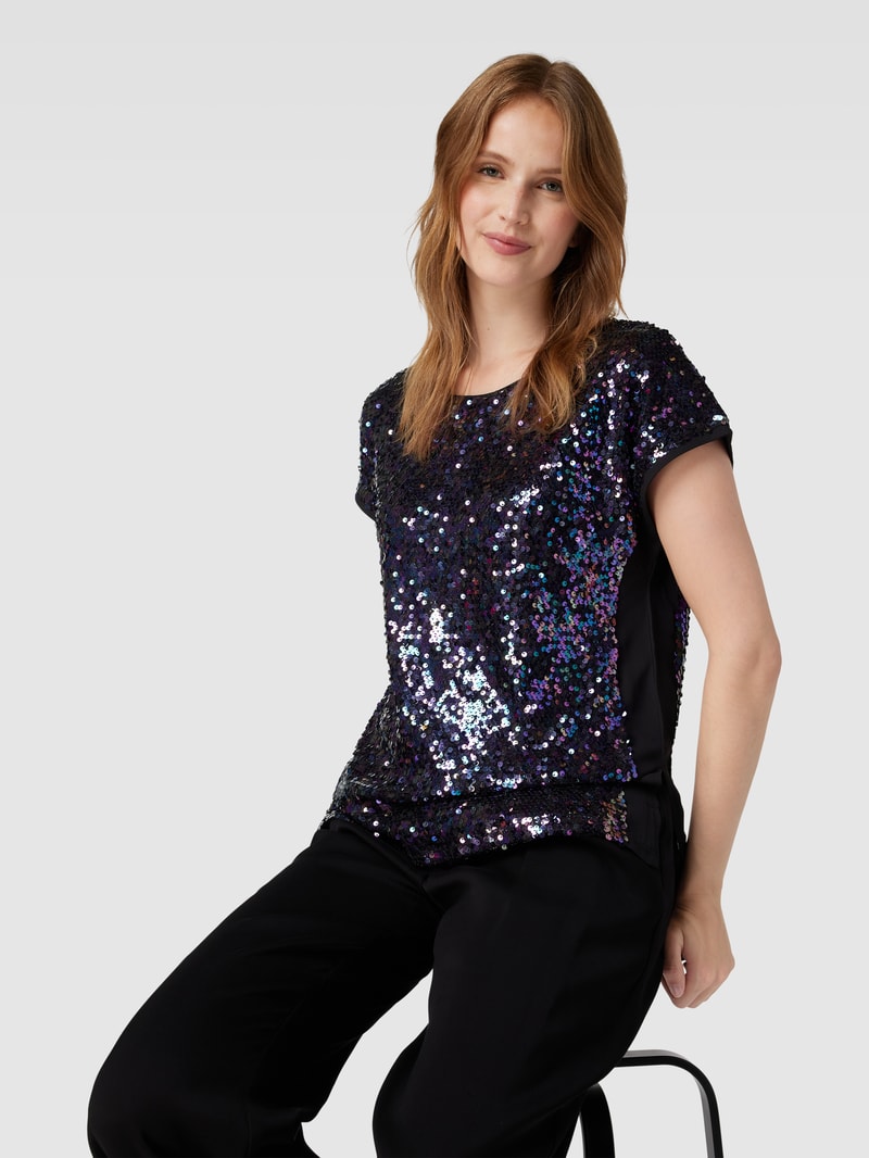 T-Shirt mit Allover-Paillettenbesatz in schwarz