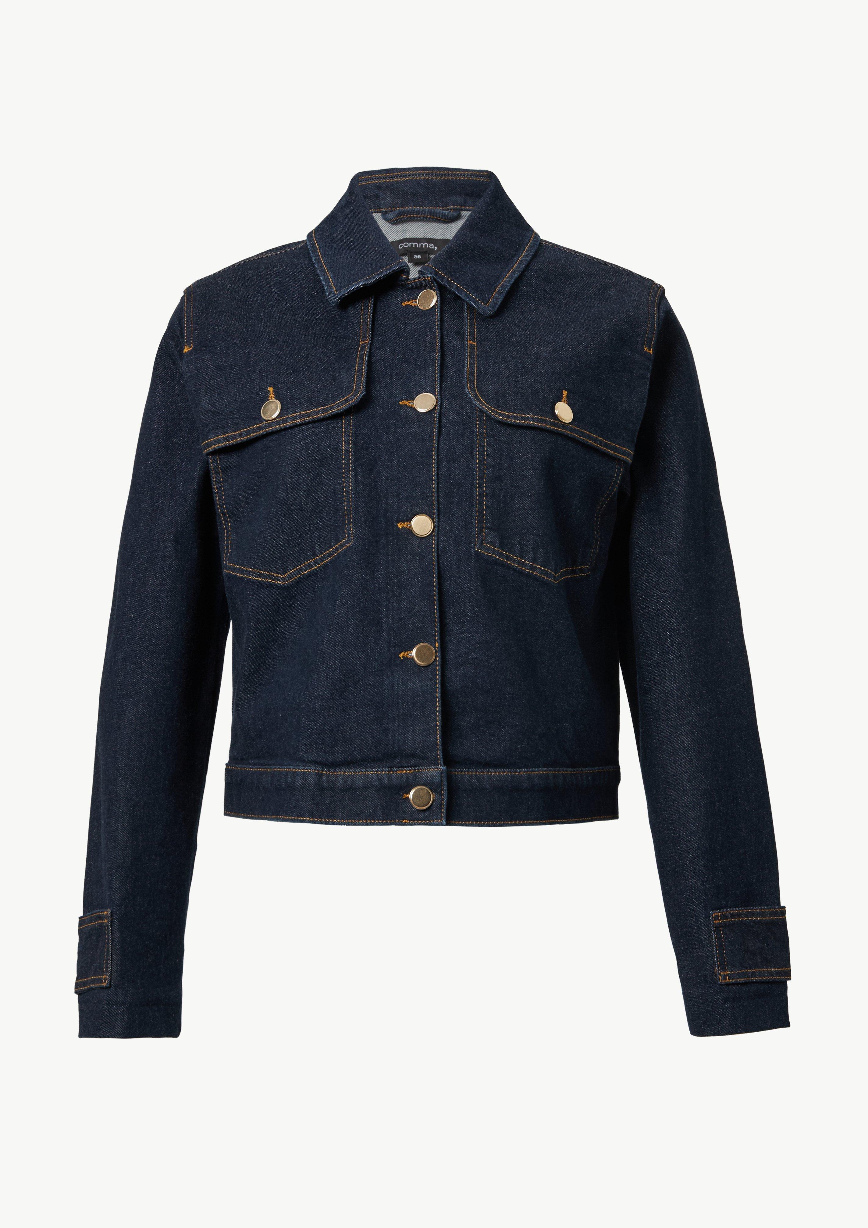 Kastige Denimjacke mit Metallknöpfen - navy
