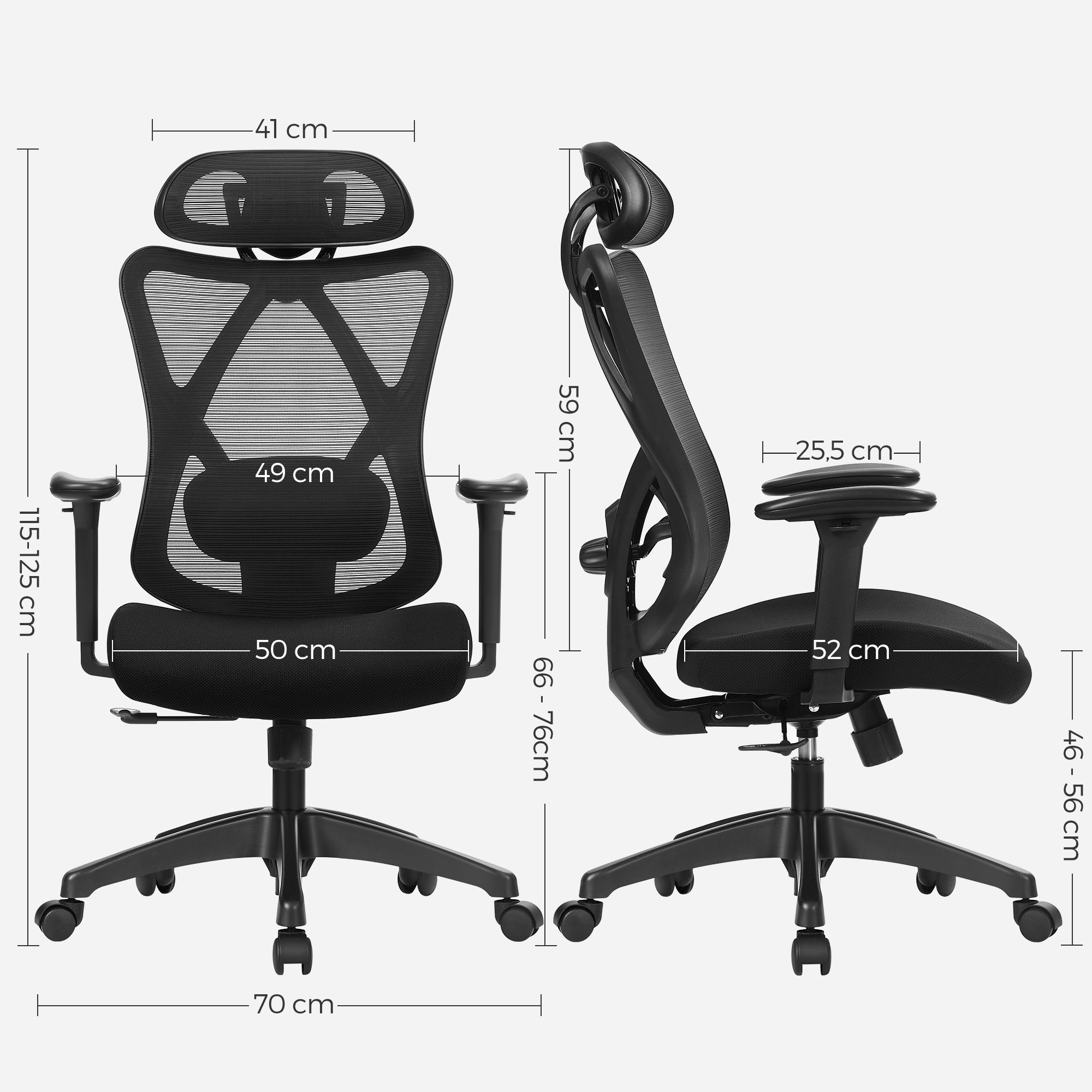 SONGMICS Bürostuhl, ergonomisch, verstellbare Lendenstütze und Kopfstütze