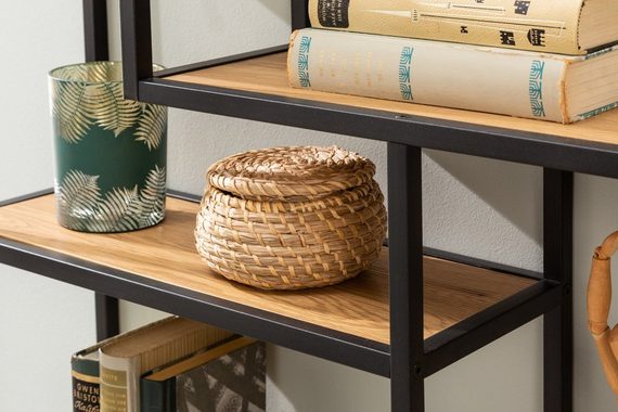 riess-ambiente Wandregal SLIM LINE 91cm natur / schwarz, Einzelartikel 1-tlg., Wohnzimmer · Holzwerkstoff · Metall · eckig · 5 Fächer · Industrial