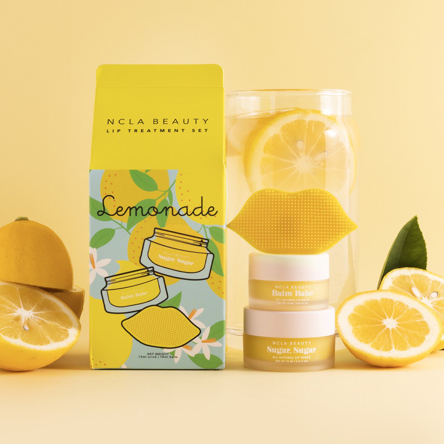 NCLA Beauty Lemonade Lip Care Duo + Lip Scrubber Exfoliant Lèvres 15ml + Baume Lèvres 10ml + Scrubber Lèvres