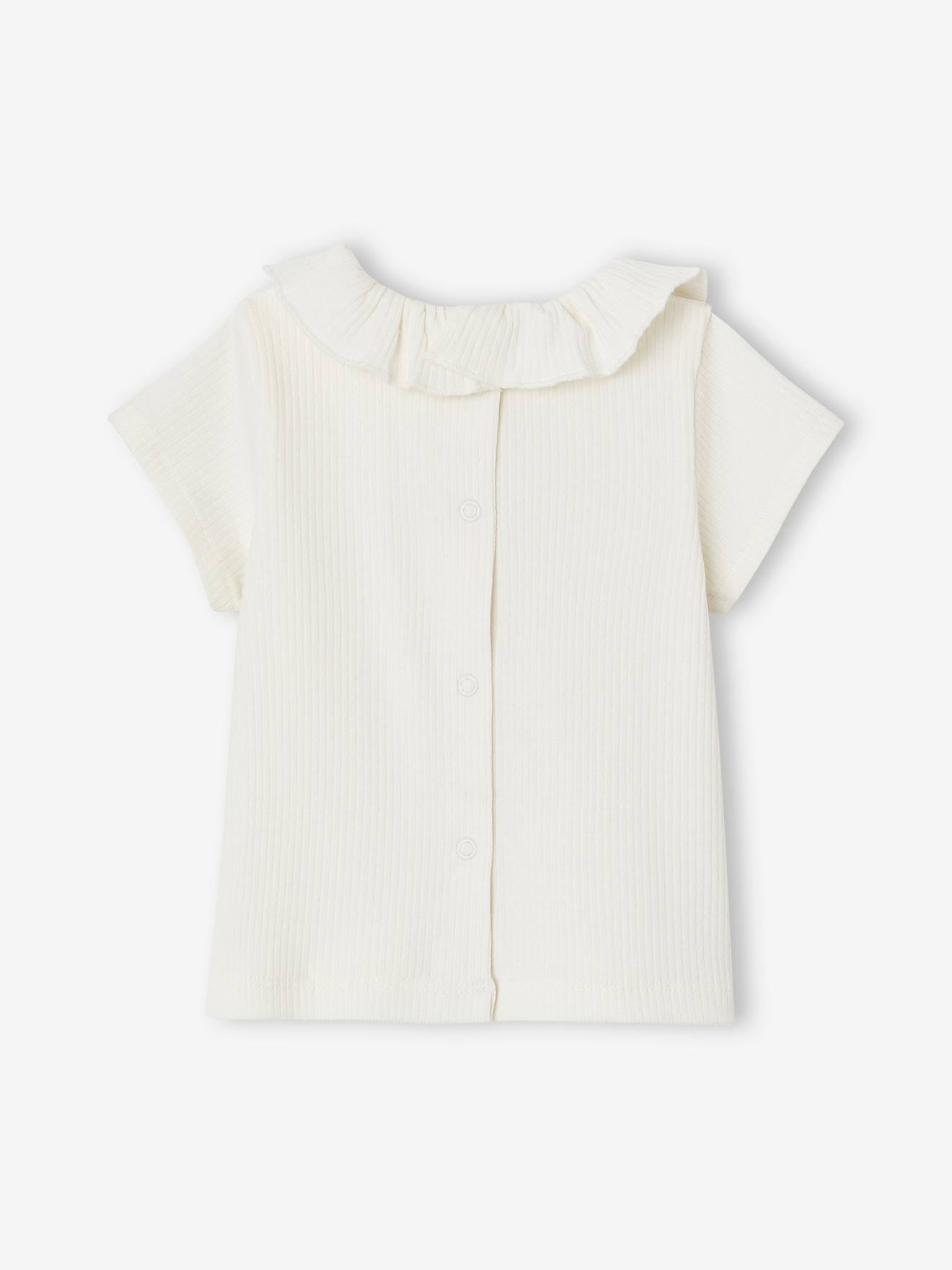 Vertbaudet Mädchen Baby T-Shirt mit Zierkragen Oeko-Tex - wollweiß