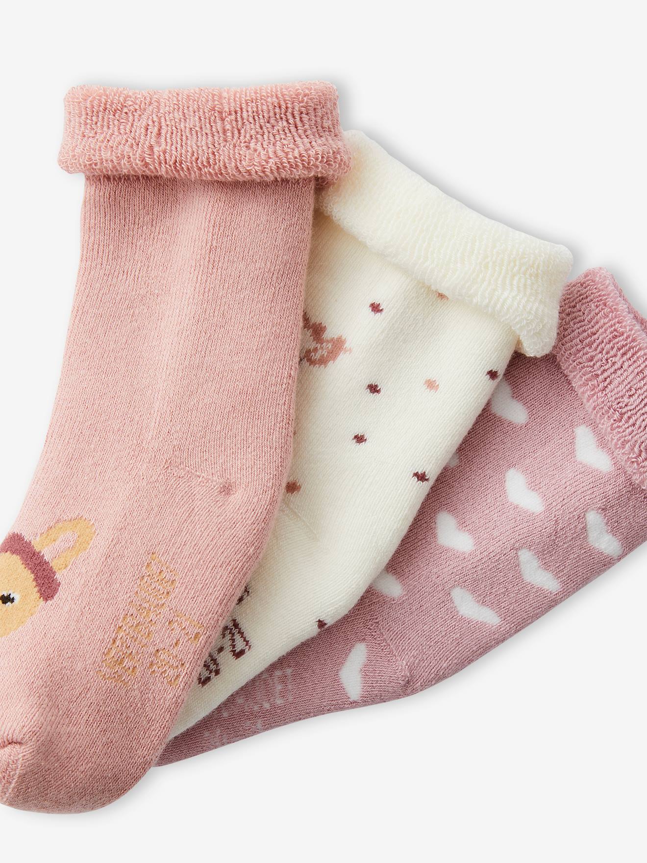 Lot de 3 paires de chaussettes lapins et coeurs bébé fille rose poudré