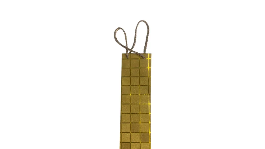 Geschenktüte für Flaschen Glitter gold kariert 36x10,5x10cm
