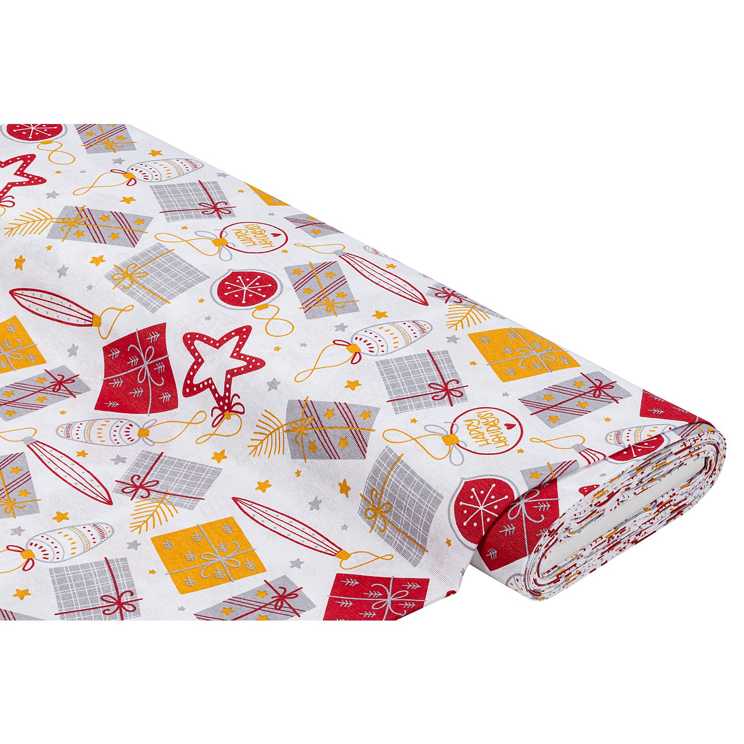 Weihnachtlicher Dekostoff Geschenke & Sterne 