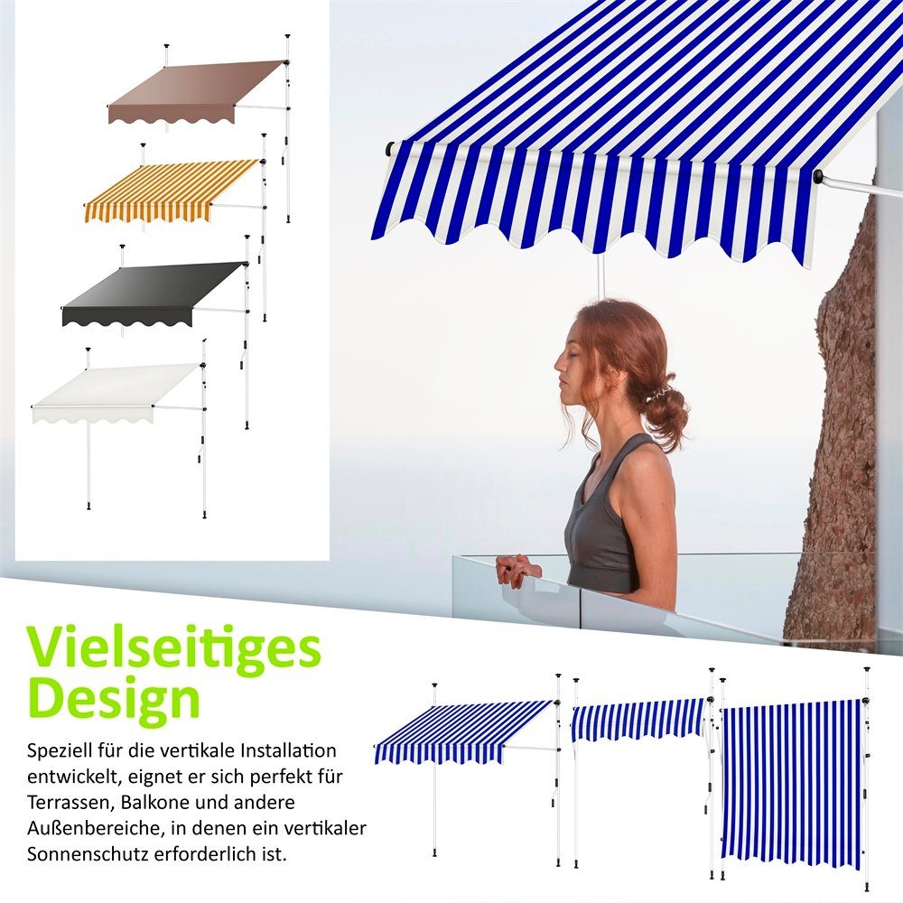 Mucola Klemmmarkise LED Klemmmarkise 150-400cm Balkon Sonnenschutz Terasse Fenstermarkise (Stück) Klemmmontage