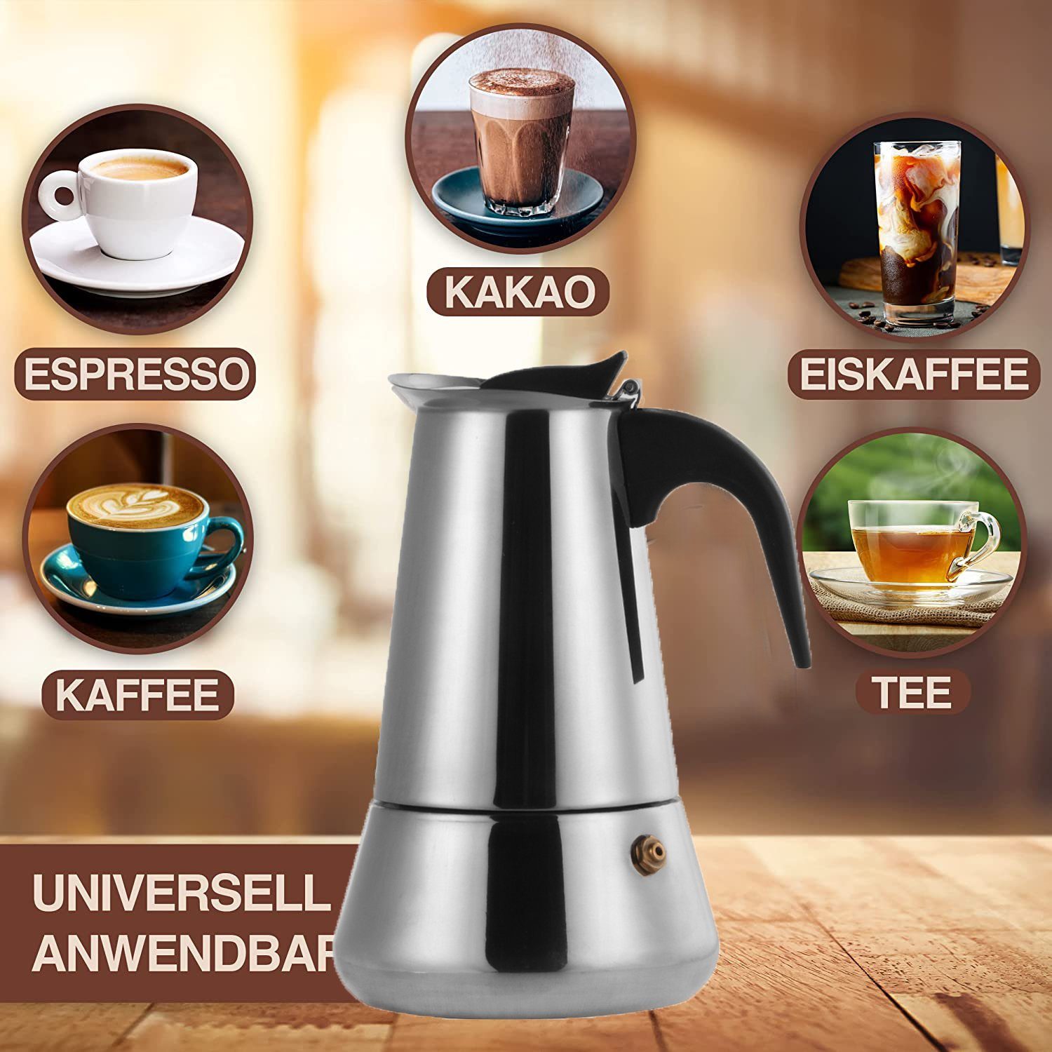 BlingBin Espressokocher Espressokocher Edelstahl 6 9 12 Tassen Espressokanne, 6l Kaffeekanne