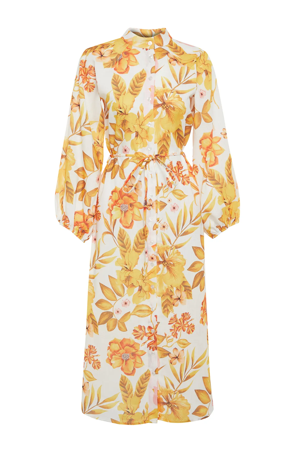 Trendyol Modest  Ecrufarbenes, gewebtes Hemdblusenkleid in Leinenoptik TCTSS24EB00106