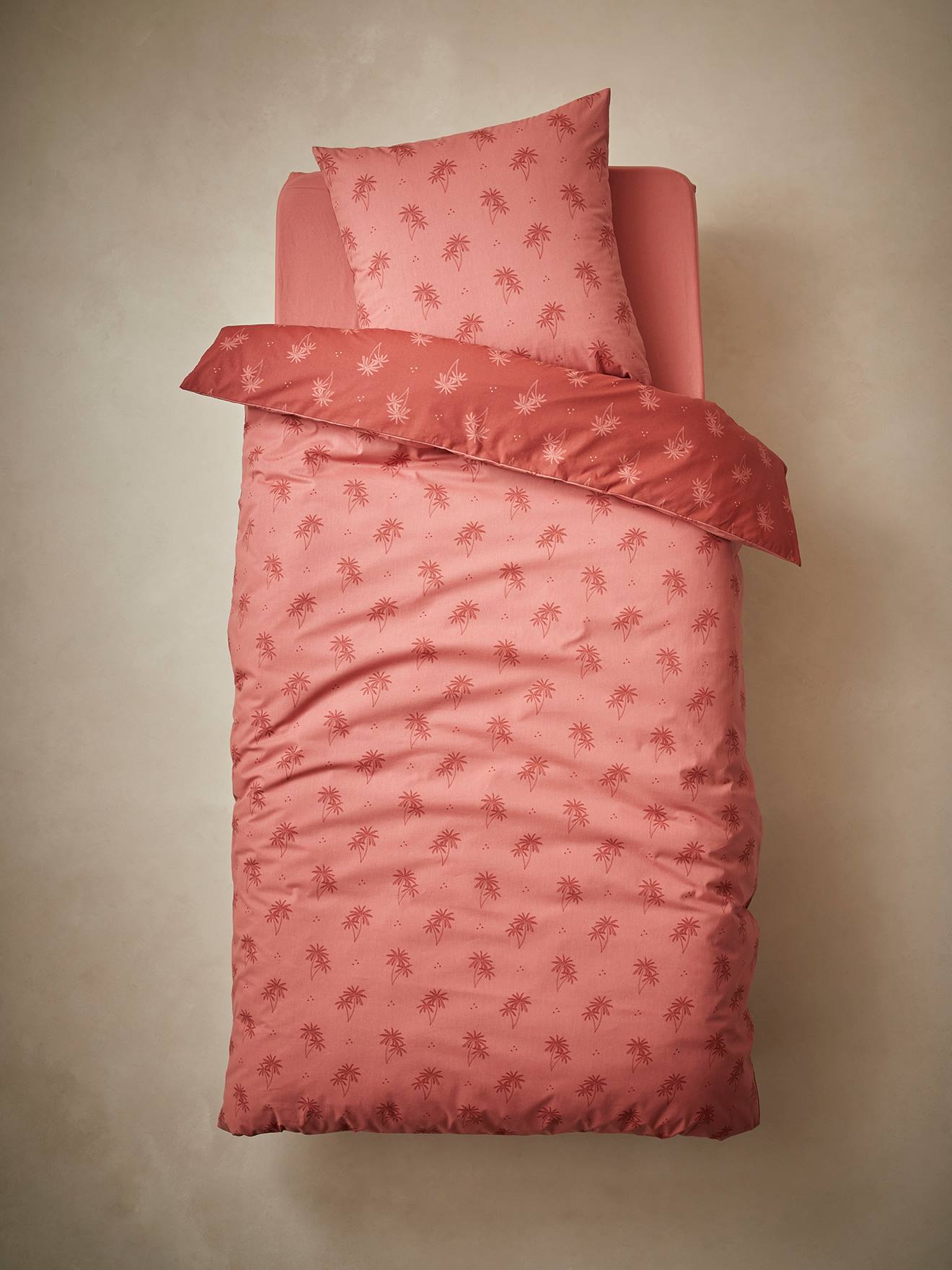Parure housse de couette + taie d'oreiller enfant PALMIERS terracotta