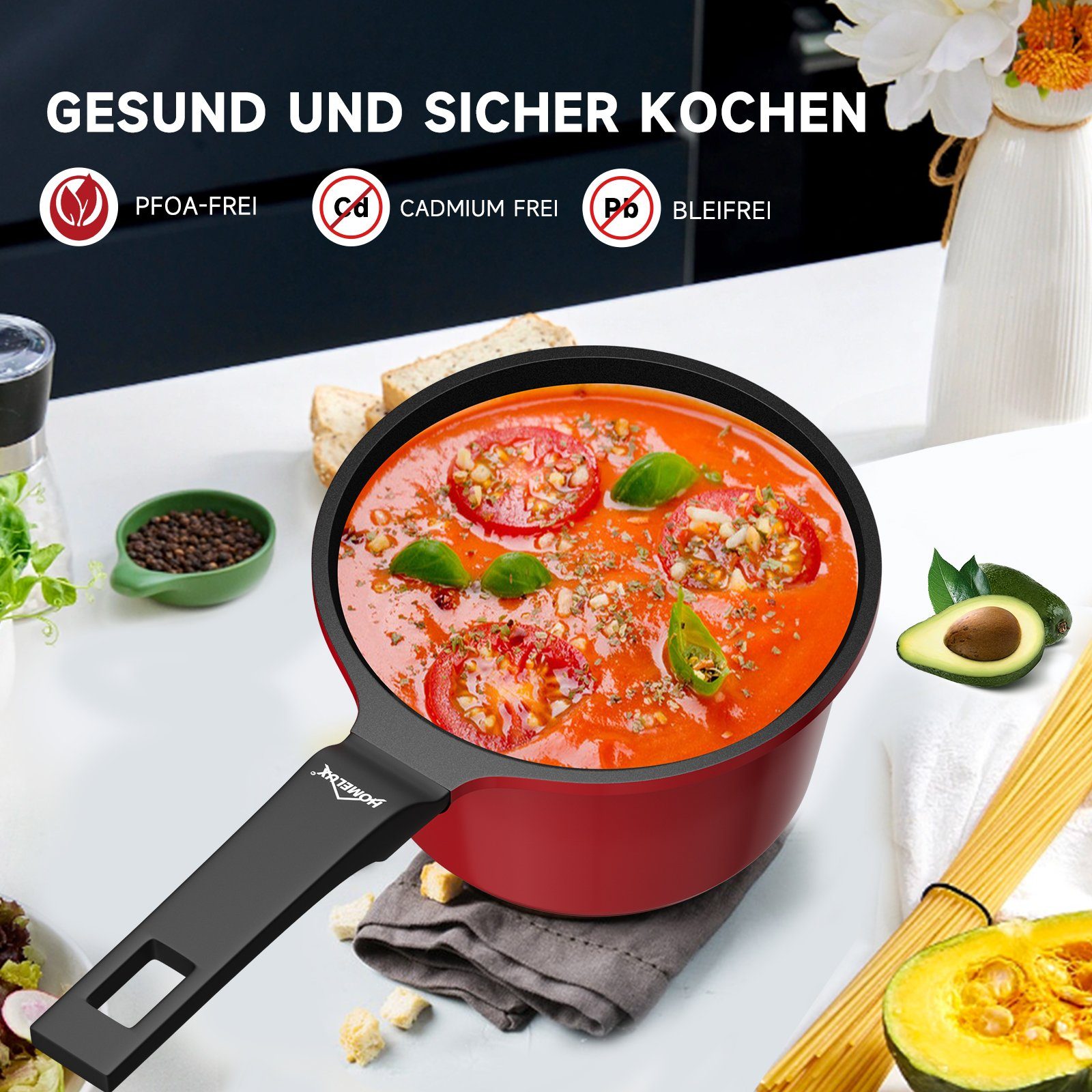 HOMELUX Kasserolle Stielkasserolle Klein Stieltopf Milchtopf Induktion, Aluminium, induktionsgeeignet, Antihaft-Beschichtung, für alle Herdarten