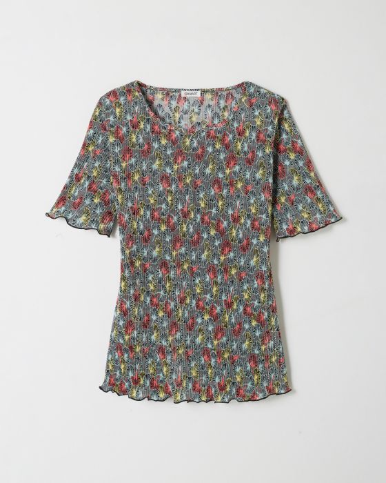 Top en maille plissée manches courtes