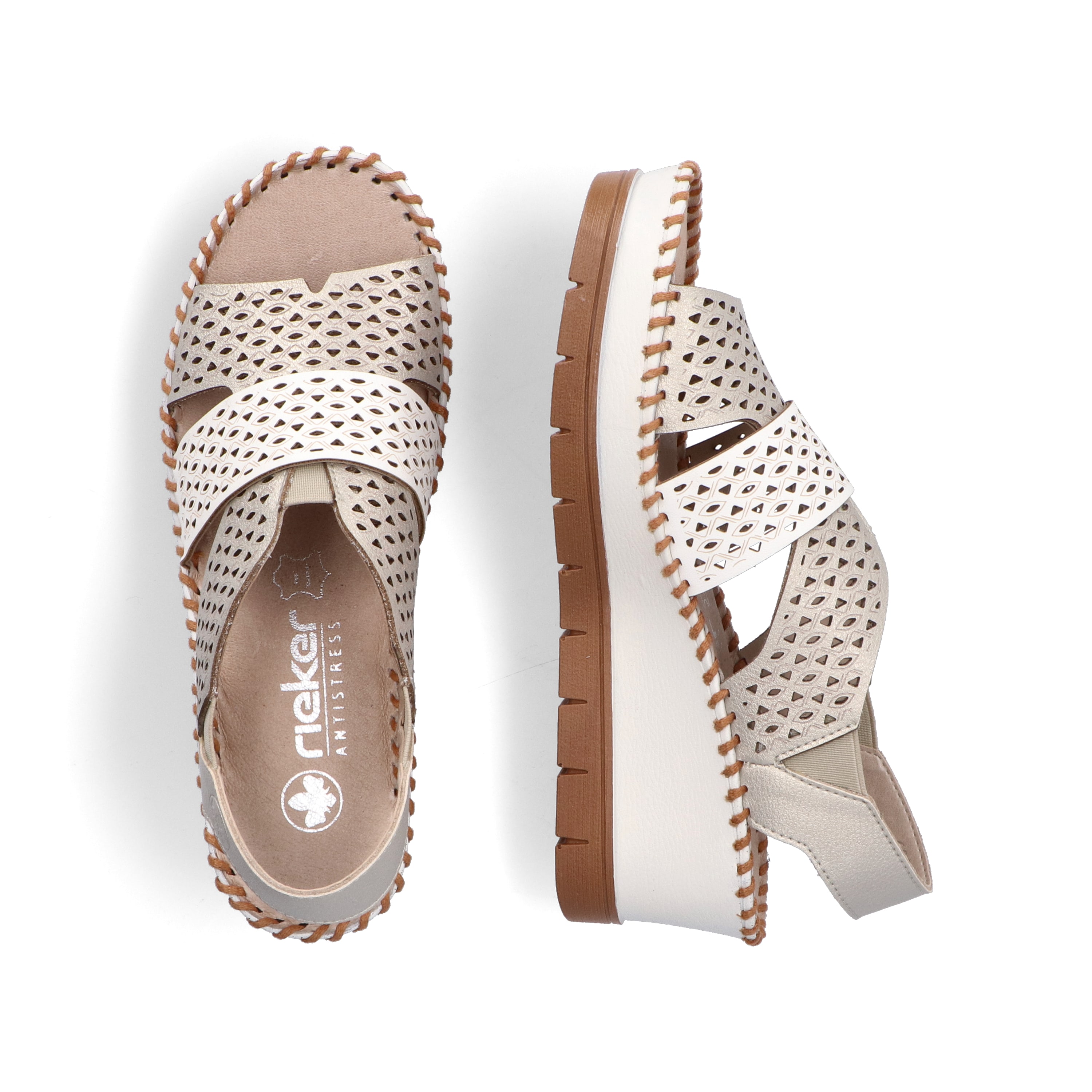 Rieker Damen Keilsandaletten metallic-perlweiss
