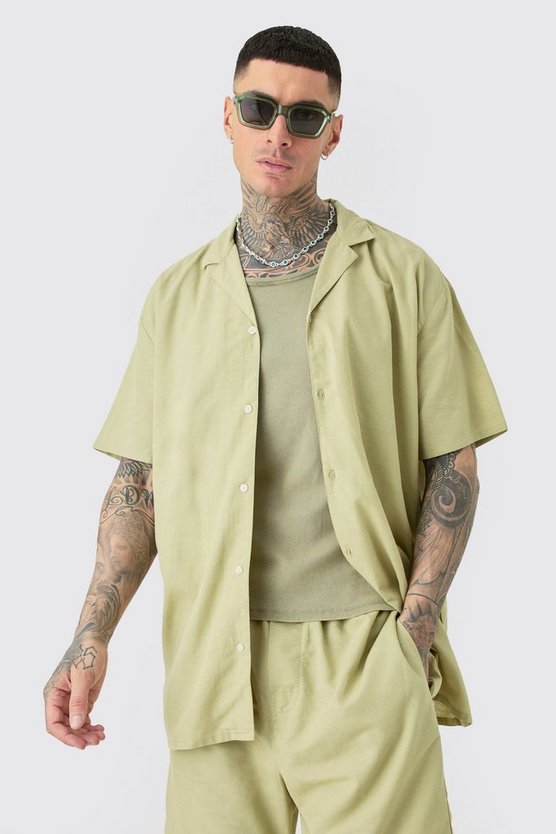 Tall Oversize Leinen-Hemd & Shorts in Sage