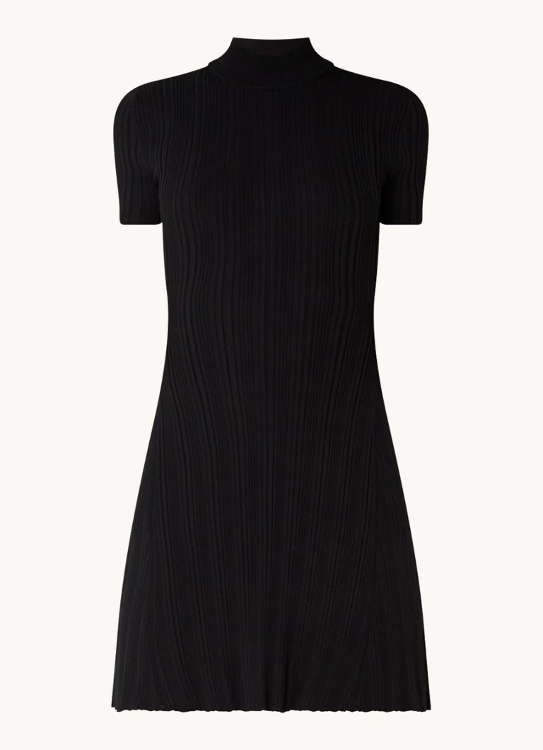 Rochie mini HUGO BOSS Sareply cu guler înalt și nervuri