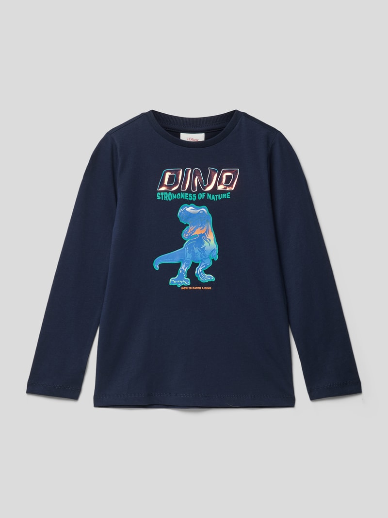 Longsleeve mit Motiv-Print Modell 'Back to School' in marineblau