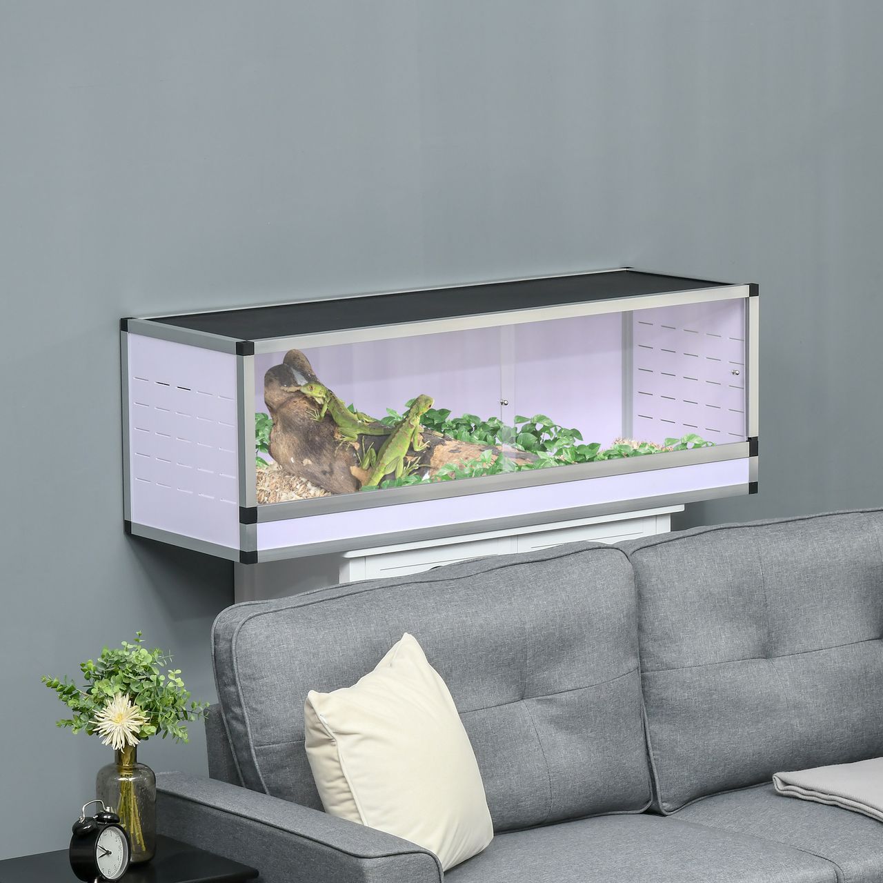 PawHut Terrarium aus Aluminium für Reptilien Amphibien Reptilienzuchtbox Schwarz