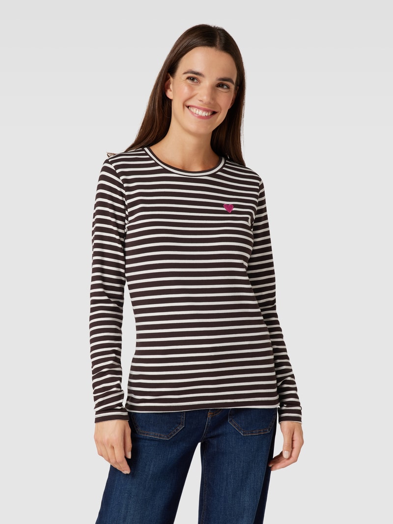Longsleeve mit Motiv-Stitching Modell 'Liddy' in mittelbraun