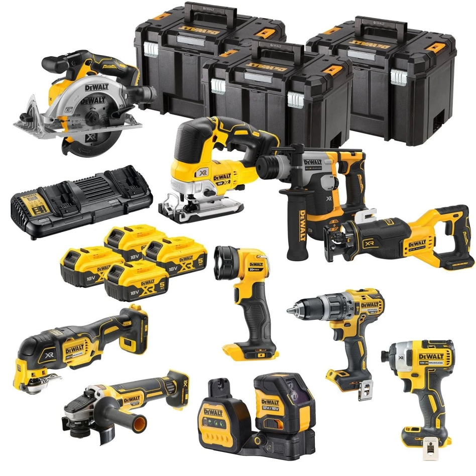 DeWalt DCK1012P4T-QW 10-dielne kombinované balenie XR 18 V 5,0 Ah Li-Ion vrátane 4 batérií