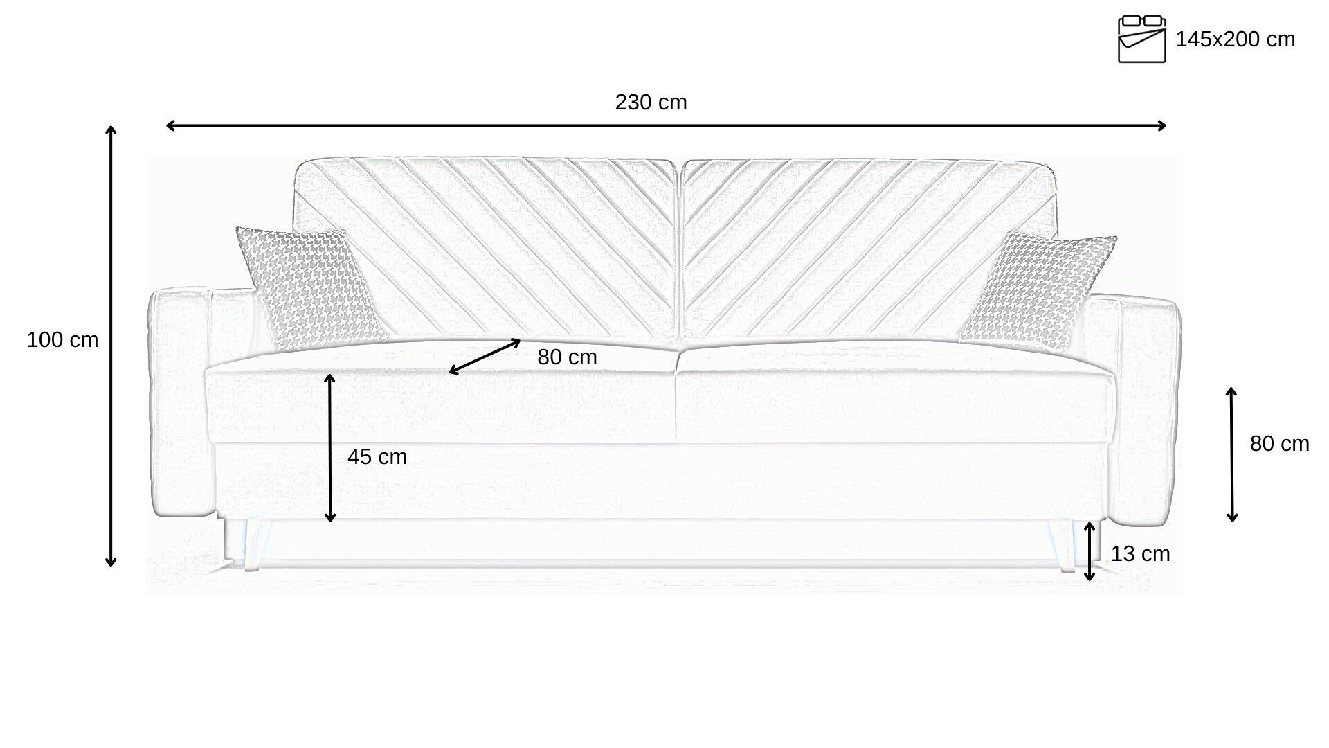 MOEBLO Schlafsofa CALIFORNIA, Sofa aus Samtstoff Couch für Wohnzimmer Sofagarnitur Polstersofa Wohnlandschaft Velours 230x100x85cm, mit Bettkasten und Schlaffunktion
