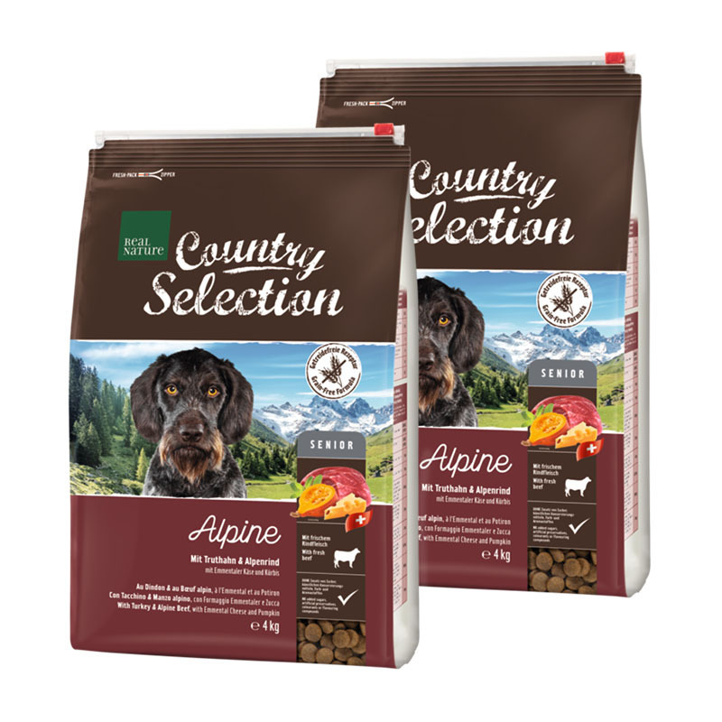 REAL NATURE Hundetrockenfutter REAL NATURE Country Selection Senior Alpine Truthahn & Alpenrind 2x4 kg