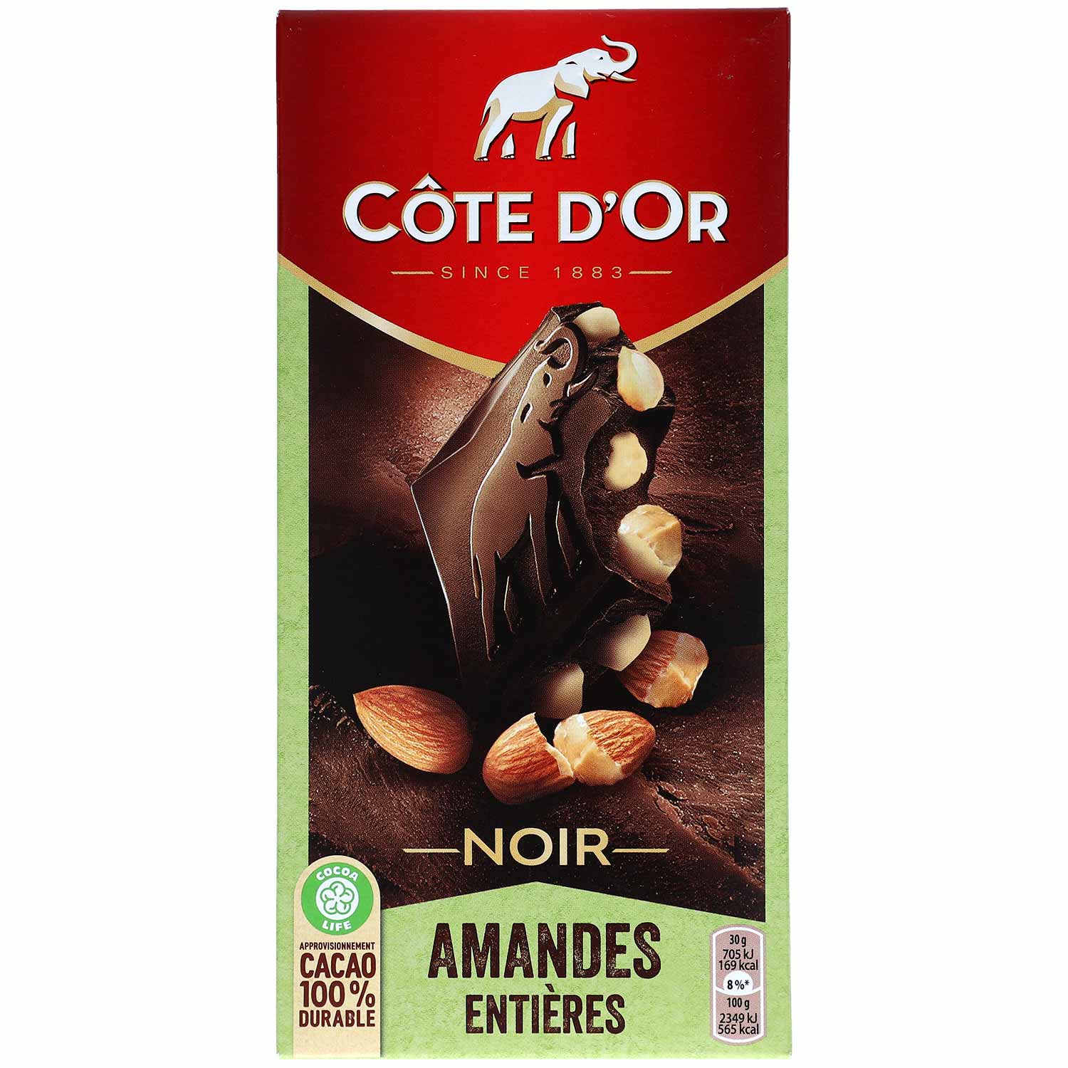 Côte D'Or Noir Amandes Entières 180g
