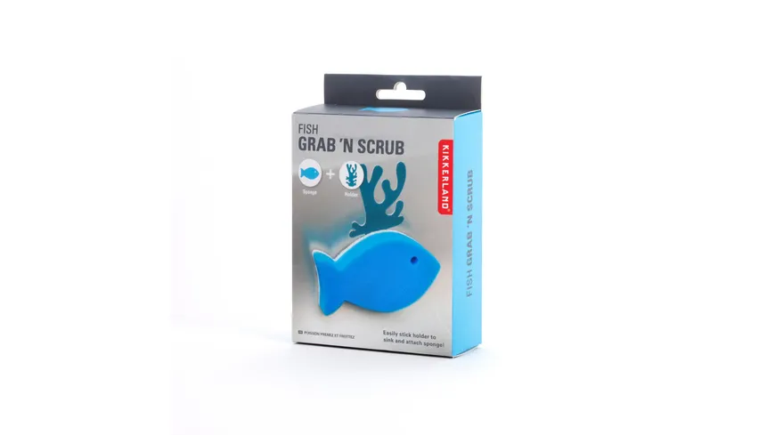 Kikkerland Schwamm Fisch + Halter Blau