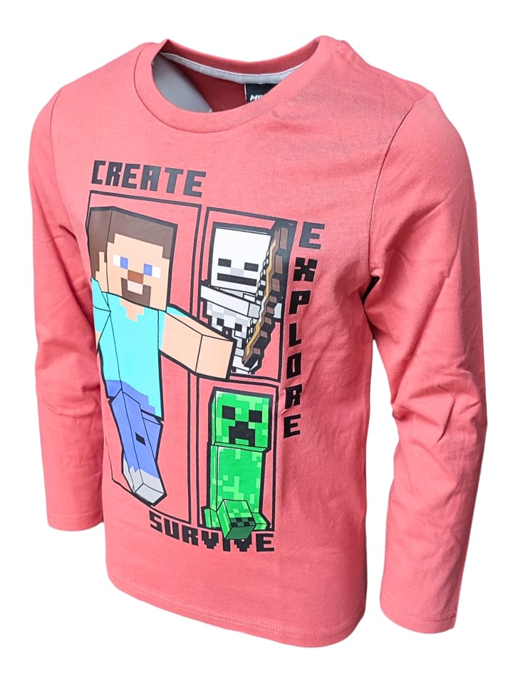 Minecraft Langarmshirt Minecraft mit Steve & Creeper in Rot günstig kaufen 116
