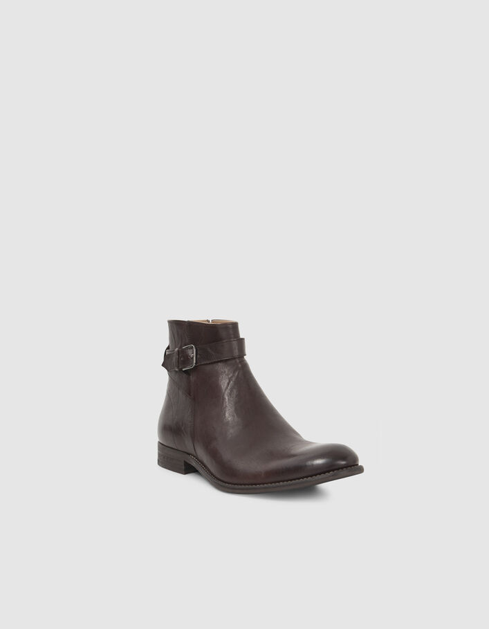 Boots marron en cuir avec bride à boucle Homme
