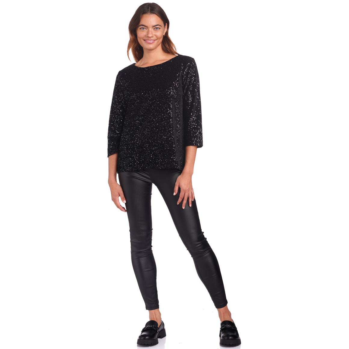 Damen Paillettenshirt mit Cut-out im Nacken