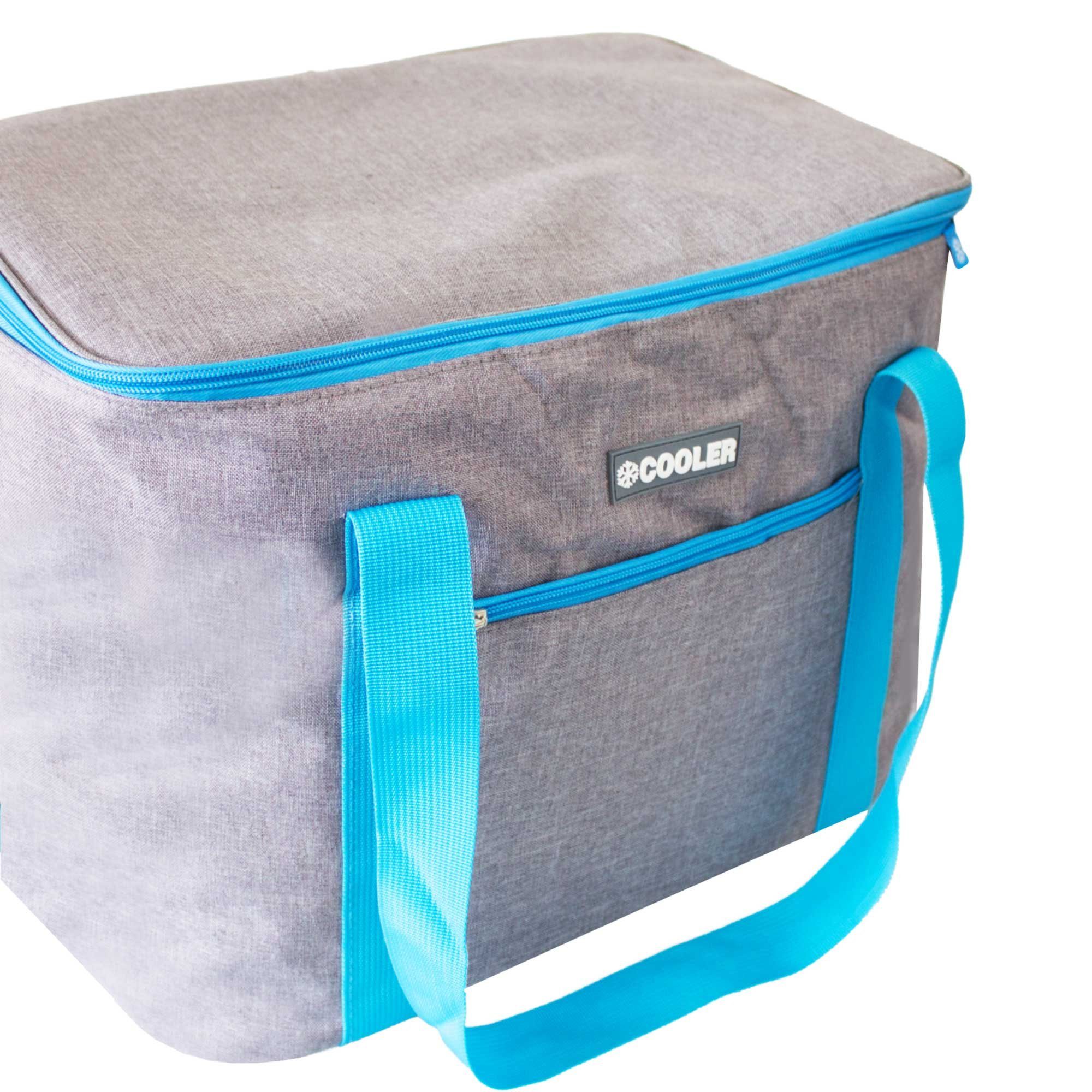 ToCi Kühltasche 36 Liter große Kühltasche Kühlbox Grau mit 6er-Set 200ml Kühlakkus