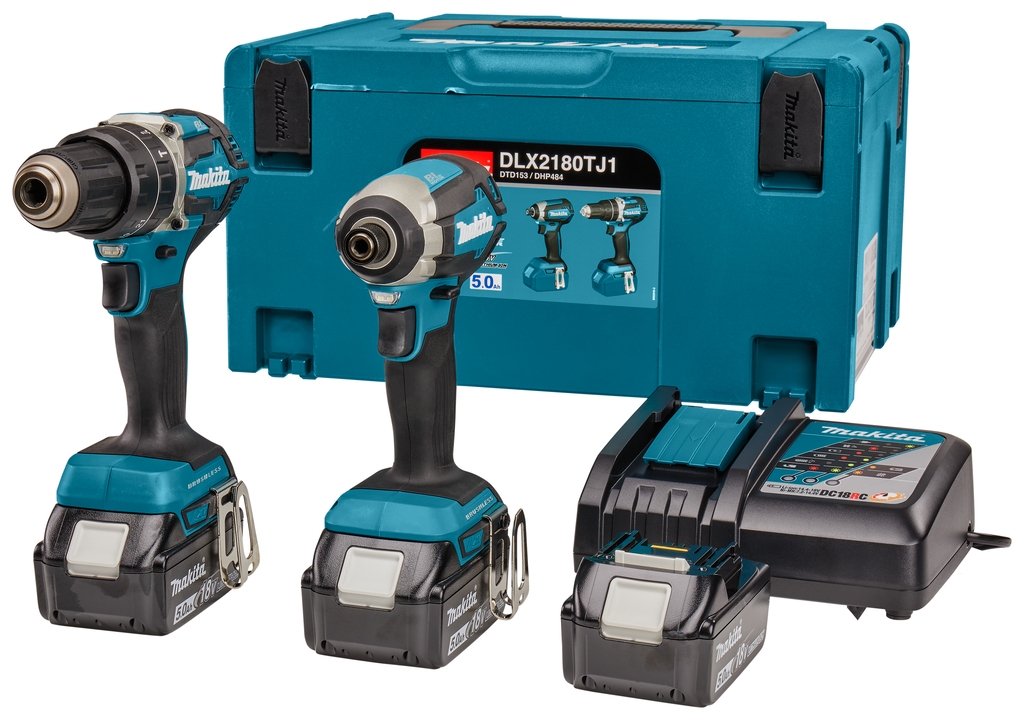 Makita DLX2180TJ1 – Akku-Schlagbohrschrauber DHP484 + Akku-Schlagschrauber DTD153, 18 V, 3 x 5,0 Ah Li-Ion